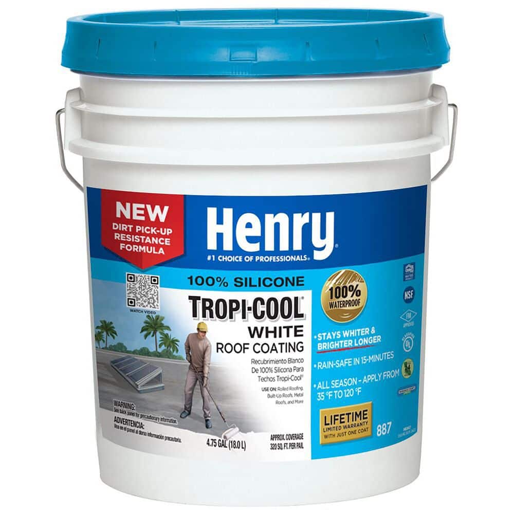 Henry 887 Tropi-Cool White 100% Silicone Reflective Roof Coating 4.75 gal. HE887HS018