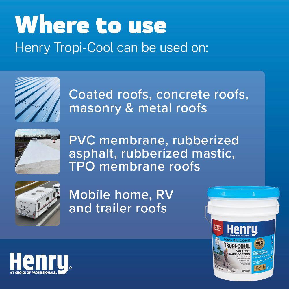 Henry 887 Tropi-Cool White 100% Silicone Reflective Roof Coating 4.75 gal. HE887HS018