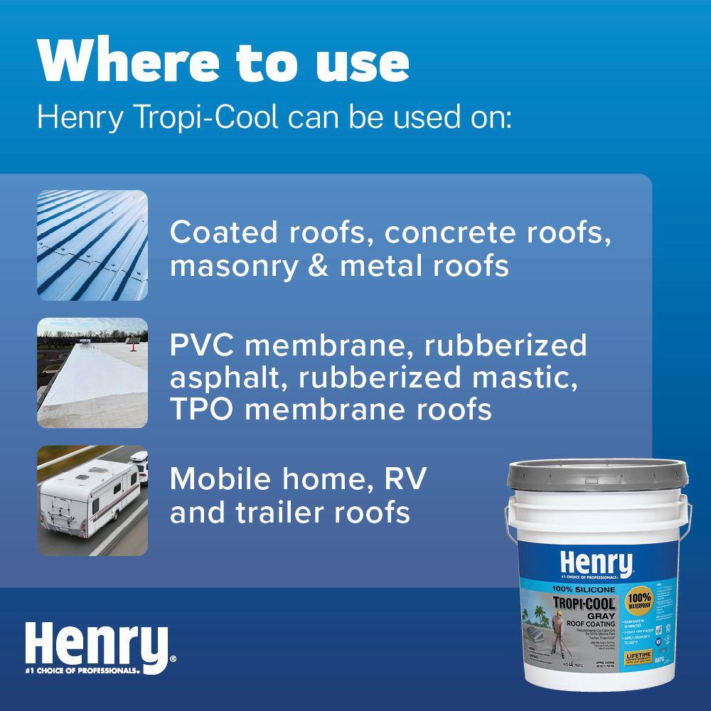 Henry 887G Tropi-Cool Gray 100% Silicone Reflective Roof Coating 4.75 gal. HE887G018