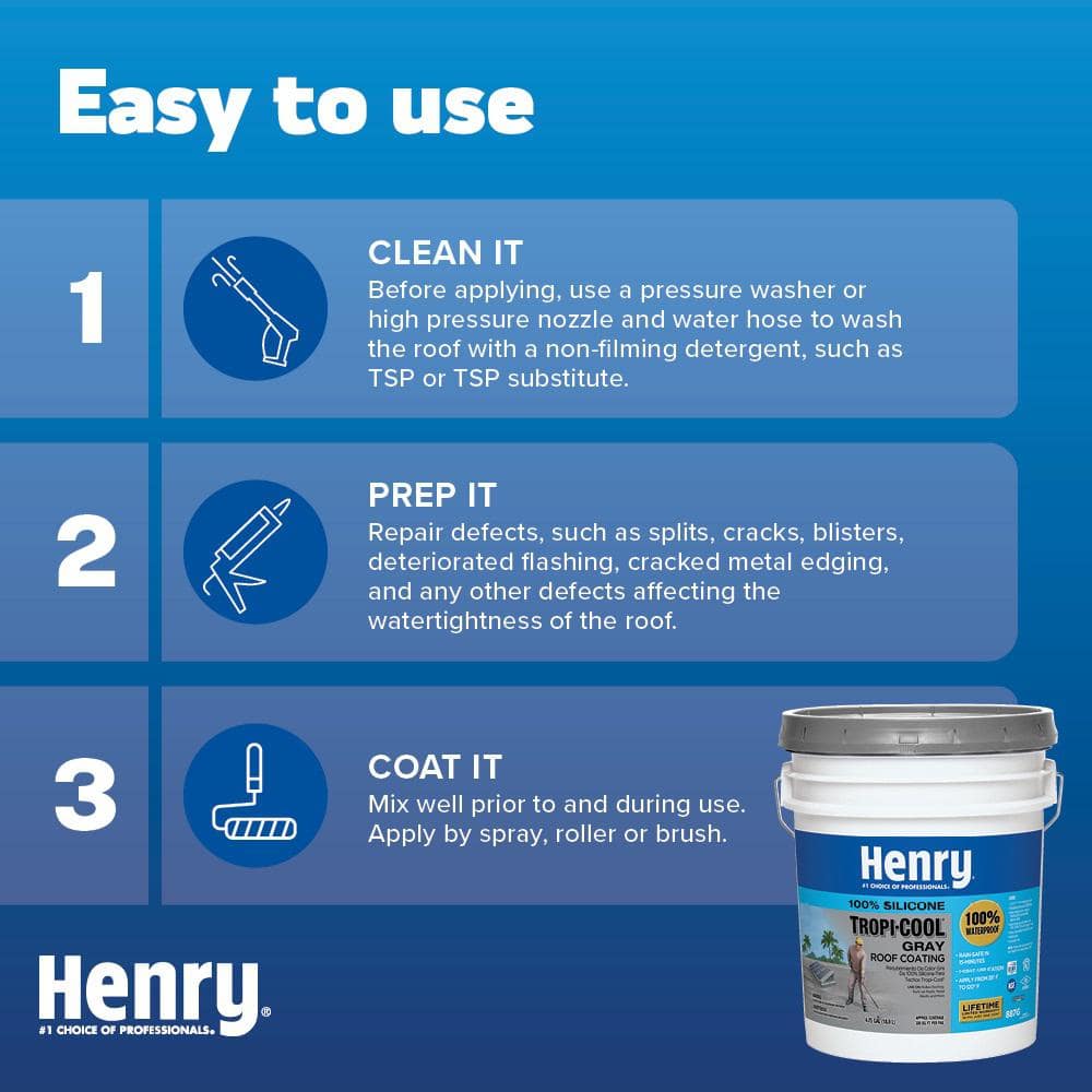 Henry 887G Tropi-Cool Gray 100% Silicone Reflective Roof Coating 4.75 gal. HE887G018