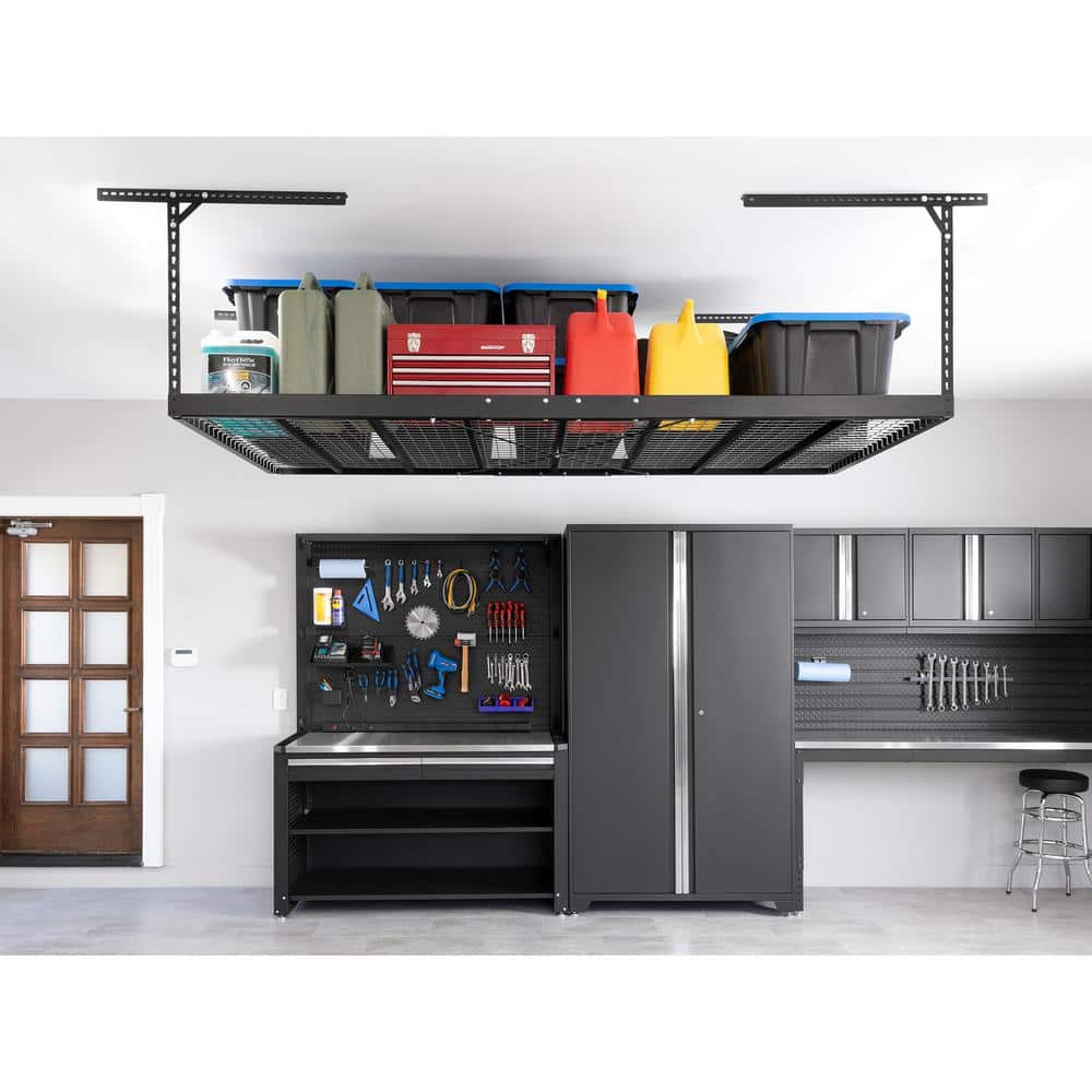 NewAge Products VersaRac Pro 4 ft. x 8 ft. Black Height-Adjustable Overhead Rack 41200