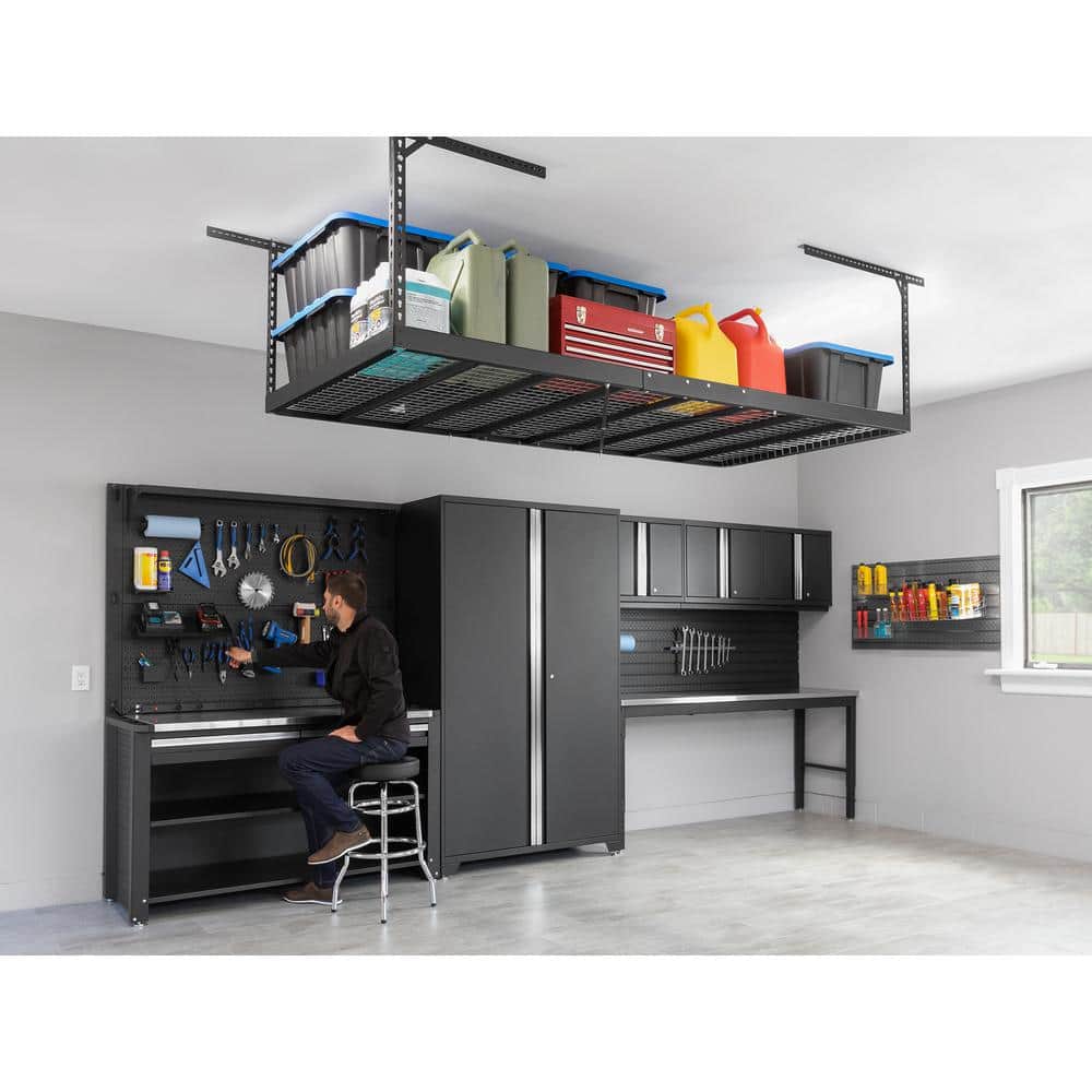 NewAge Products VersaRac Pro 4 ft. x 8 ft. Black Height-Adjustable Overhead Rack 41200