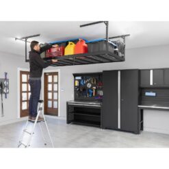 NewAge Products VersaRac Pro 4 ft. x 8 ft. Black Height-Adjustable Overhead Rack 41200