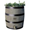 RTS Home Accents 35 Gal. Rain Barrel with Planter Woodgrain with Black Stripes Colour with Brass Spigot 55130002005681