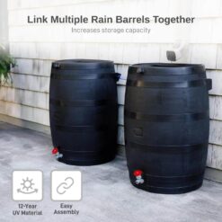 Phewnyzo 50 Gal. Black Plastic Rain Barrel, Recyclable Rain Water Collection Barrel Cabinet for Outdoor Plants, Garden, Landscape 28E105SA05