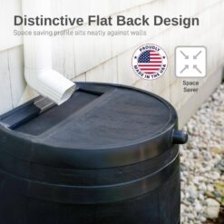 Phewnyzo 50 Gal. Black Plastic Rain Barrel, Recyclable Rain Water Collection Barrel Cabinet for Outdoor Plants, Garden, Landscape 28E105SA05