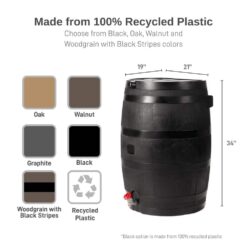 Phewnyzo 50 Gal. Black Plastic Rain Barrel, Recyclable Rain Water Collection Barrel Cabinet for Outdoor Plants, Garden, Landscape 28E105SA05