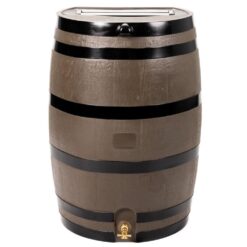 RTS Home Accents 50 Gal. Rain Barrel Woodgrain with Black Stripes Color with Brass Spigot 55100006005681