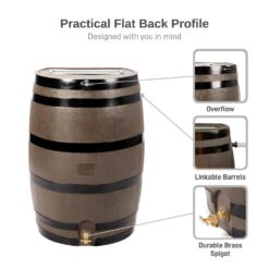RTS Home Accents 50 Gal. Rain Barrel Woodgrain with Black Stripes Color with Brass Spigot 55100006005681