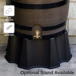 RTS Home Accents 50 Gal. Rain Barrel Woodgrain with Black Stripes Color with Brass Spigot 55100006005681