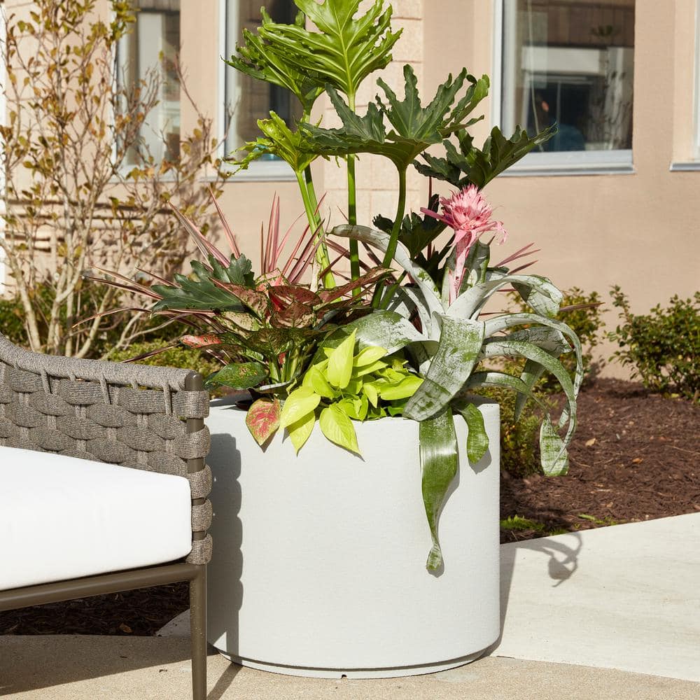 PolyStone Planters Baja Round 23 in. x 19 in. Greige Composite Planter 4009