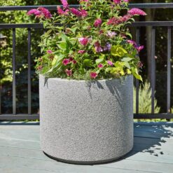 PolyStone Planters Baja Round 23 in. x 19 in. Gray Granite Composite Planter 4010