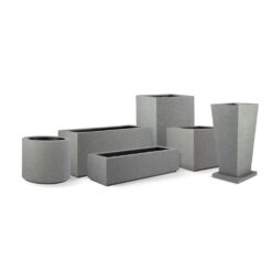 PolyStone Planters Baja Round 23 in. x 19 in. Gray Granite Composite Planter 4010
