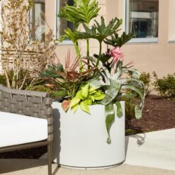 PolyStone Planters Baja Round 23 in. x 19 in. Slate Gray Composite Planter 4007
