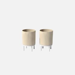 Veradek Demi 16 in. Raised with Stand Round Sand Plastic Planter with White Stand (2 Pack) DMSTV16TW-2PK