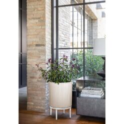 Veradek Demi 16 in. Raised with Stand Round Sand Plastic Planter with White Stand (2 Pack) DMSTV16TW-2PK