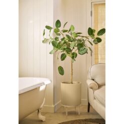 Veradek Demi 16 in. Raised with Stand Round Sand Plastic Planter with White Stand (2 Pack) DMSTV16TW-2PK