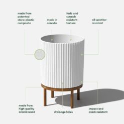 Veradek Demi 16 in. Raised with Stand Round White Plastic Planter with Brown Stand (2-Pack) DMSTV16WBR-2PK
