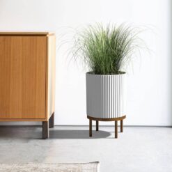 Veradek Demi 16 in. Raised with Stand Round White Plastic Planter with Brown Stand (2-Pack) DMSTV16WBR-2PK