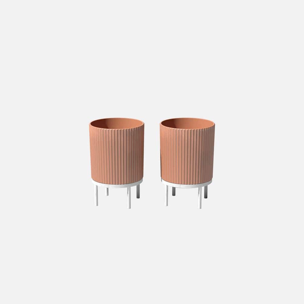 Veradek Demi 16 in. Raised with Stand Round Terracotta Plastic Planter with White Stand (2 Pack) DMSTV16AW-2PK