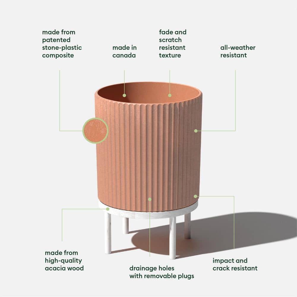 Veradek Demi 16 in. Raised with Stand Round Terracotta Plastic Planter with White Stand (2 Pack) DMSTV16AW-2PK
