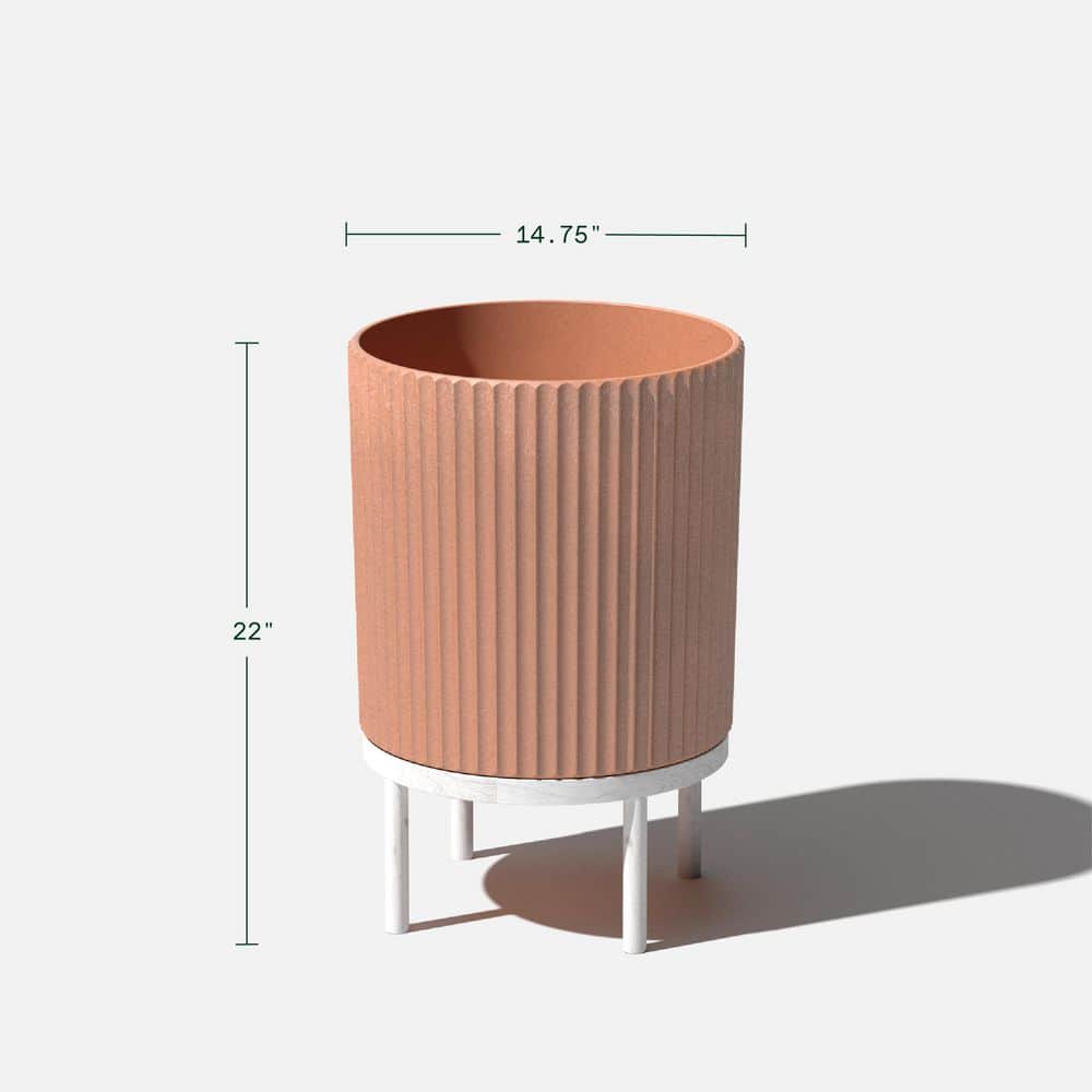 Veradek Demi 16 in. Raised with Stand Round Terracotta Plastic Planter with White Stand (2 Pack) DMSTV16AW-2PK