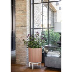 Veradek Demi 16 in. Raised with Stand Round Terracotta Plastic Planter with White Stand (2 Pack) DMSTV16AW-2PK