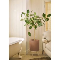 Veradek Demi 16 in. Raised with Stand Round Terracotta Plastic Planter with White Stand (2 Pack) DMSTV16AW-2PK