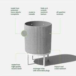 Veradek Demi 16 in. Raised with Stand Round Gray Plastic Planter with White Stand (2 Pack) DMSTV16CW-2PK