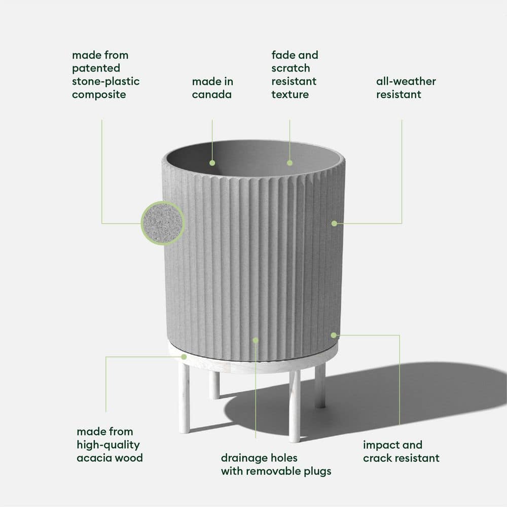 Veradek Demi 16 in. Raised with Stand Round Gray Plastic Planter with White Stand (2 Pack) DMSTV16CW-2PK