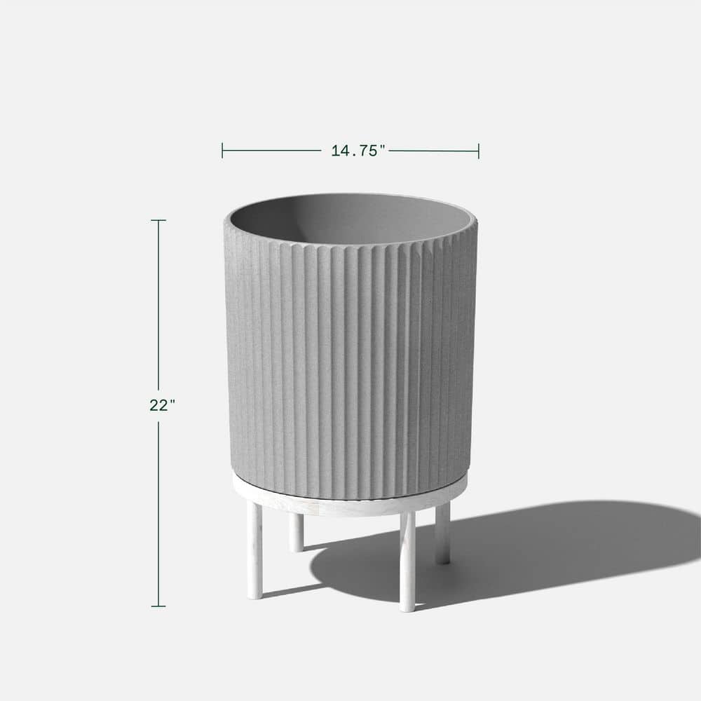 Veradek Demi 16 in. Raised with Stand Round Gray Plastic Planter with White Stand (2 Pack) DMSTV16CW-2PK
