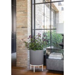 Veradek Demi 16 in. Raised with Stand Round Gray Plastic Planter with White Stand (2 Pack) DMSTV16CW-2PK