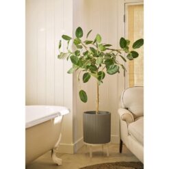 Veradek Demi 16 in. Raised with Stand Round Gray Plastic Planter with White Stand (2 Pack) DMSTV16CW-2PK