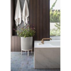 Veradek Demi 16 in. Raised with Stand Round Gray Plastic Planter with White Stand (2 Pack) DMSTV16CW-2PK