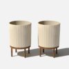 Veradek Demi 16 in. Raised with Stand Round Sand Plastic Planter with Brown Stand (2-Pack) DMSTV16TBR-2PK