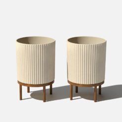 Veradek Demi 16 in. Raised with Stand Round Sand Plastic Planter with Brown Stand (2-Pack) DMSTV16TBR-2PK