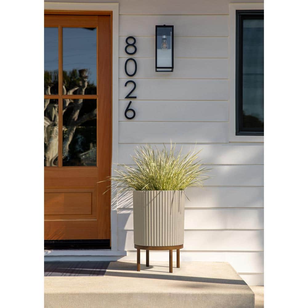Veradek Demi 16 in. Raised with Stand Round Sand Plastic Planter with Brown Stand (2-Pack) DMSTV16TBR-2PK
