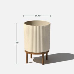 Veradek Demi 16 in. Raised with Stand Round Sand Plastic Planter with Brown Stand (2-Pack) DMSTV16TBR-2PK
