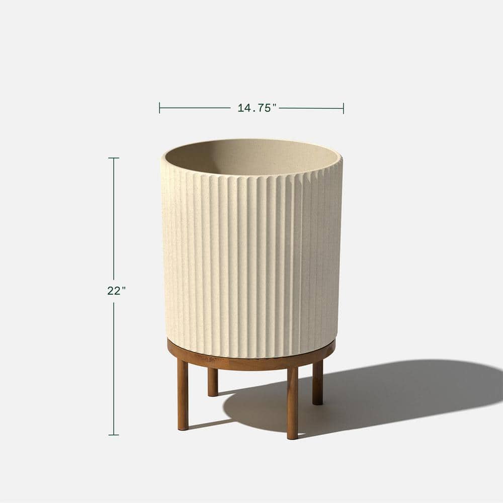 Veradek Demi 16 in. Raised with Stand Round Sand Plastic Planter with Brown Stand (2-Pack) DMSTV16TBR-2PK