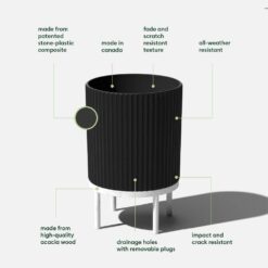 Veradek Demi 16 in. Raised with Stand Round Black Plastic Planter with White Stand (2 Pack) DMSTV16BW-2PK