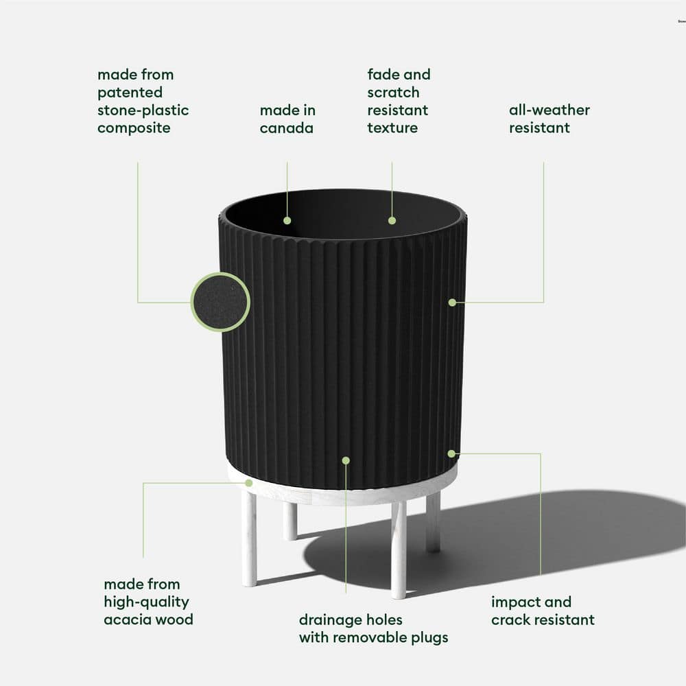 Veradek Demi 16 in. Raised with Stand Round Black Plastic Planter with White Stand (2 Pack) DMSTV16BW-2PK