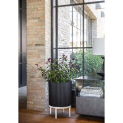 Veradek Demi 16 in. Raised with Stand Round Black Plastic Planter with White Stand (2 Pack) DMSTV16BW-2PK