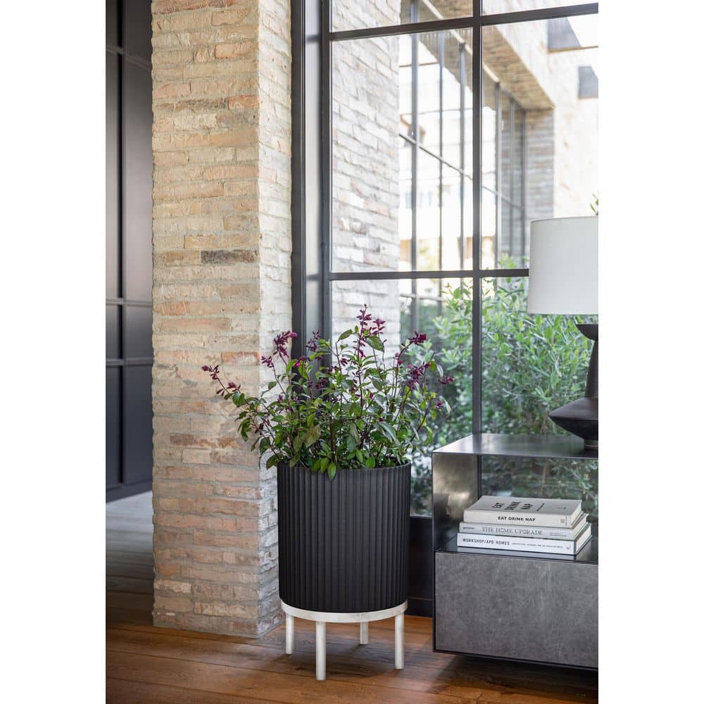 Veradek Demi 16 in. Raised with Stand Round Black Plastic Planter with White Stand (2 Pack) DMSTV16BW-2PK