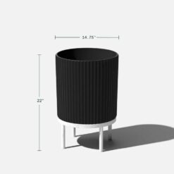 Veradek Demi 16 in. Raised with Stand Round Black Plastic Planter with White Stand (2 Pack) DMSTV16BW-2PK
