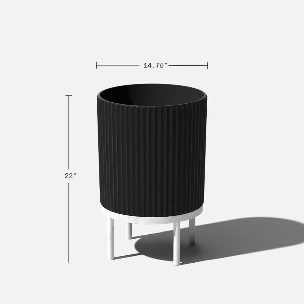 Veradek Demi 16 in. Raised with Stand Round Black Plastic Planter with White Stand (2 Pack) DMSTV16BW-2PK