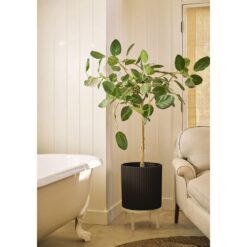Veradek Demi 16 in. Raised with Stand Round Black Plastic Planter with White Stand (2 Pack) DMSTV16BW-2PK