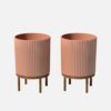 Veradek Demi 16 in. Raised with Stand Round Terracotta Plastic Planter with Brown Stand (2 Pack) DMSTV16ABR-2PK