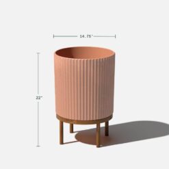 Veradek Demi 16 in. Raised with Stand Round Terracotta Plastic Planter with Brown Stand (2 Pack) DMSTV16ABR-2PK