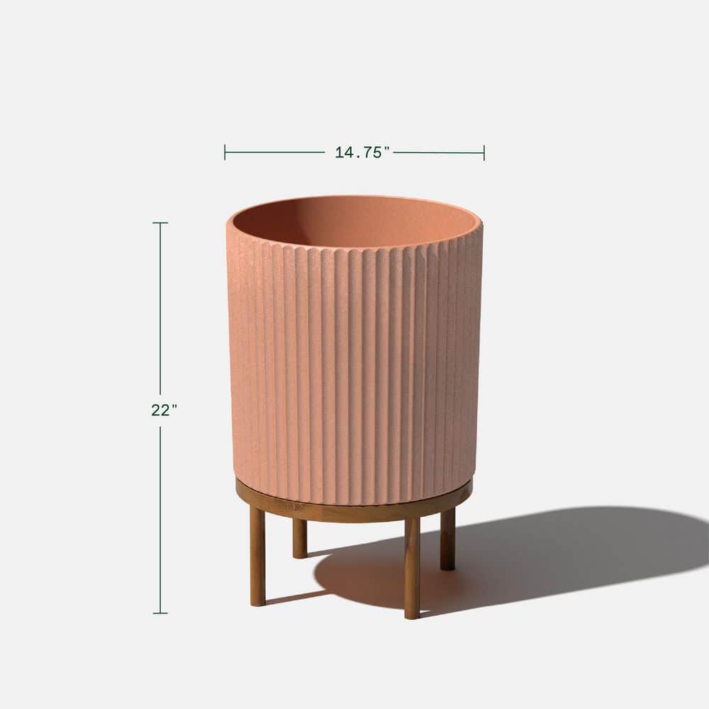Veradek Demi 16 in. Raised with Stand Round Terracotta Plastic Planter with Brown Stand (2 Pack) DMSTV16ABR-2PK