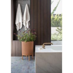 Veradek Demi 16 in. Raised with Stand Round Terracotta Plastic Planter with Brown Stand (2 Pack) DMSTV16ABR-2PK